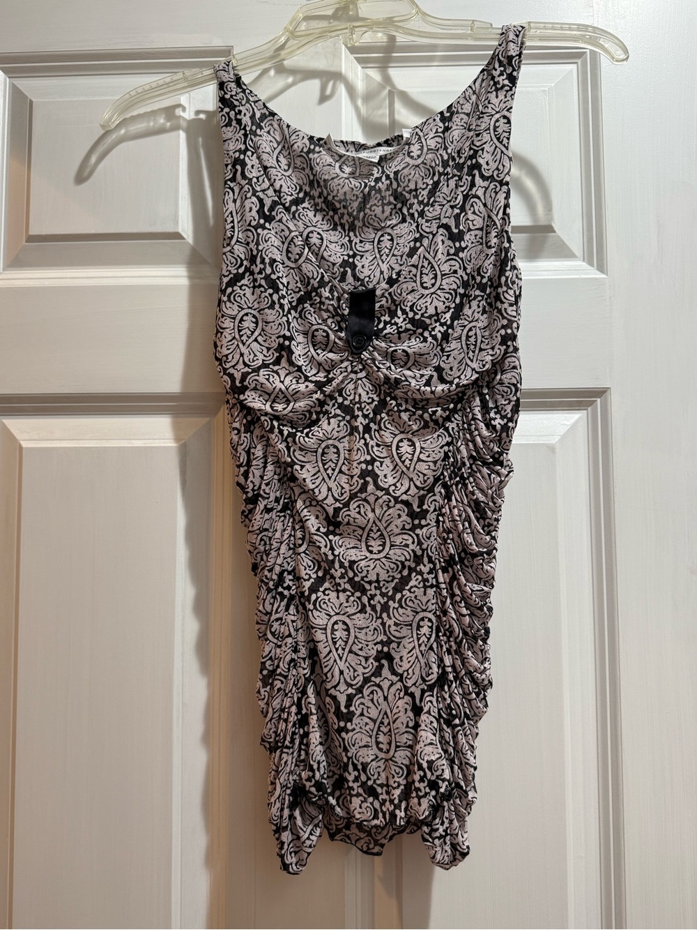Diane Von Furstenberg Black and White Ruched Tank Top
